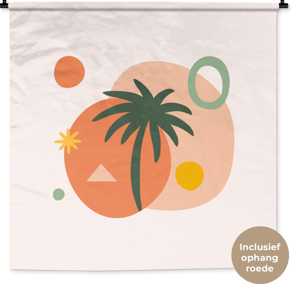 MuchoWow Wandteppich Wandbehang Palme - Geometrische Formen - Sommer 150x150 cm Tapisserie Dekoration Wandtuch - Wohnaccessoires - Modernes