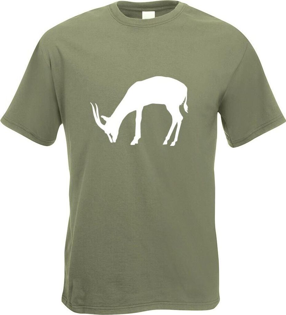 Kiwistar - T-Shirt - Olive - Gazelle Antilope Motiv Bedruckt Funshirt Design Print - mit Motiv Bedruckt - Funshirt Design - Sport - Freizeit - Herr...