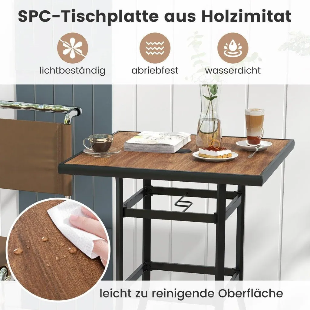 Table de balcon carrée résistante trou parasol intégré effet chêne - 4