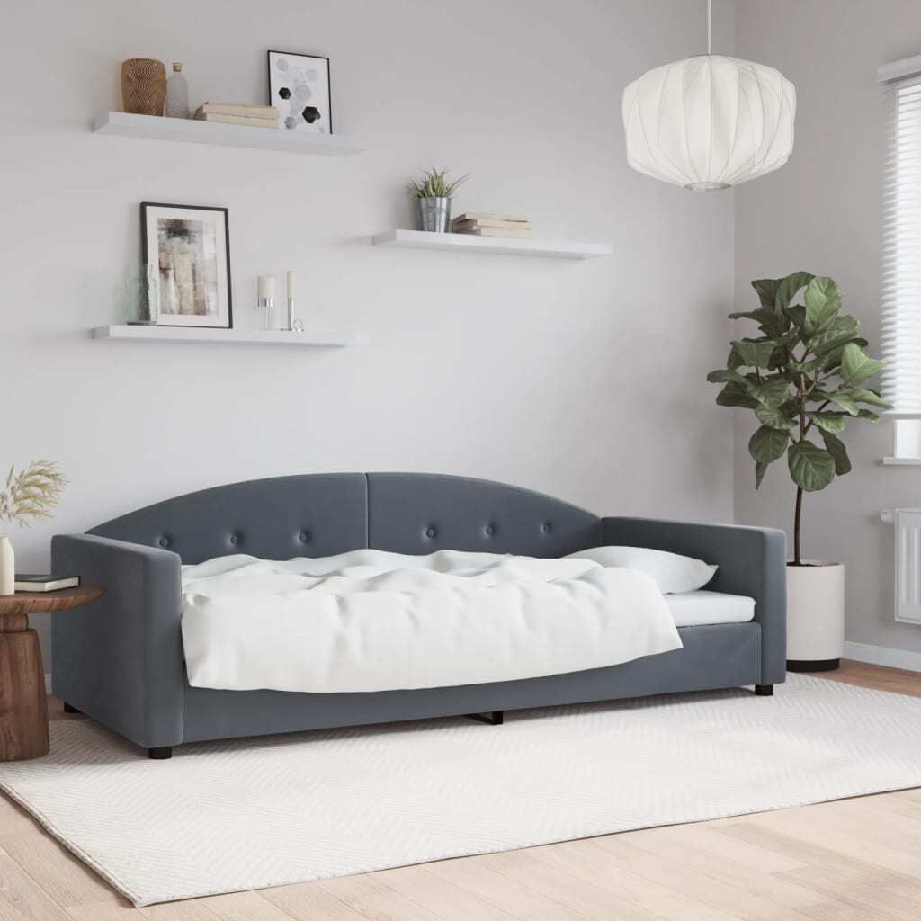 "Rabatt" Tagesbettrahmen/Schlafsofa - Modernes Design - Dunkelgrau 90x200 cm Samt - Klassische Betten CC16240