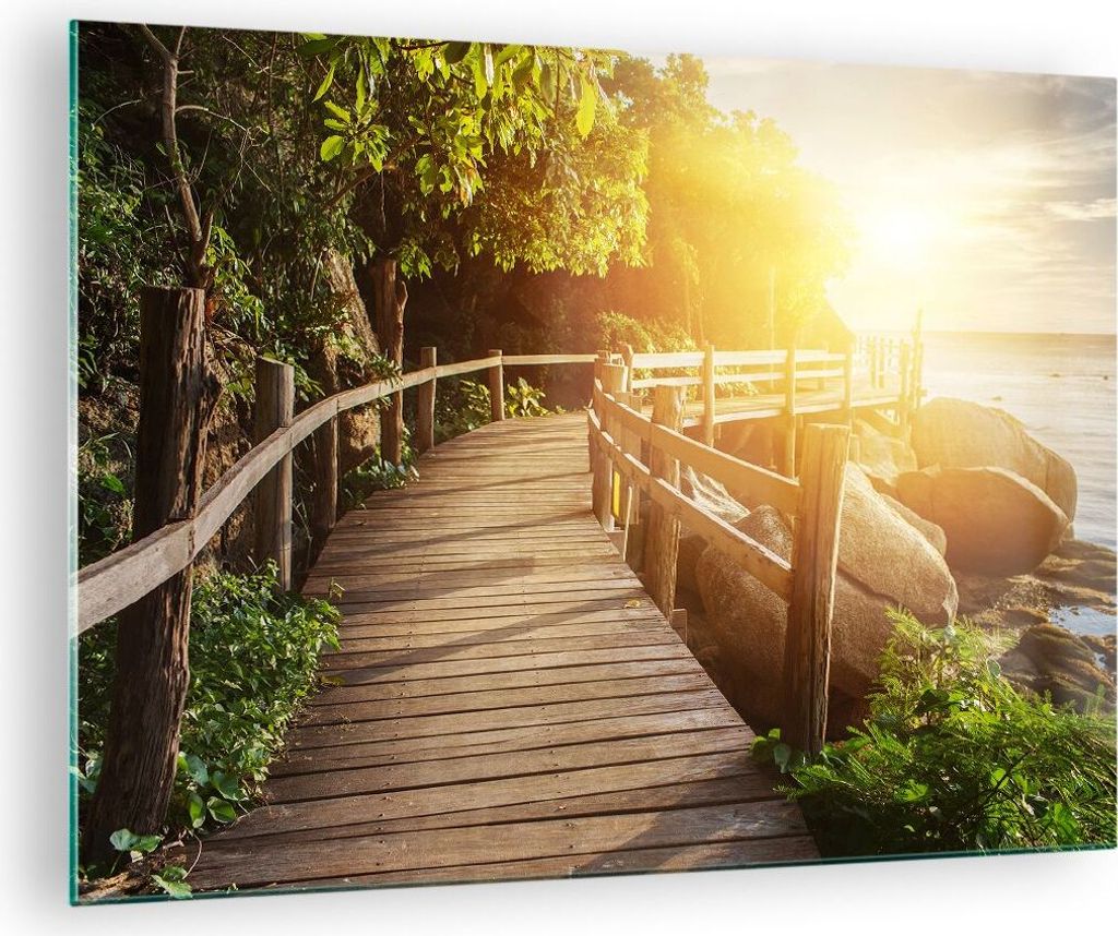 Bilder auf glas - Brücke Meer Welle - 70x50cm - Glasbilder - Wandbilder - Kunstdruck - zum Aufhängen bereit - Wanddekoration aus Glas - Glas Bild...