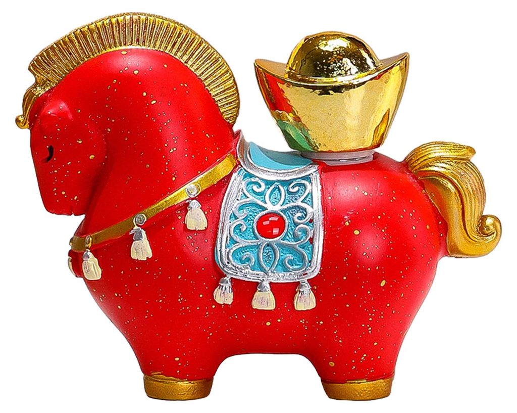 Cartoon-Pferdefigur im chinesischen Stil, Symbol für das Jahr des Pferdes, bringt Reichtum und Glück, Feng-Shui-Dekoration.