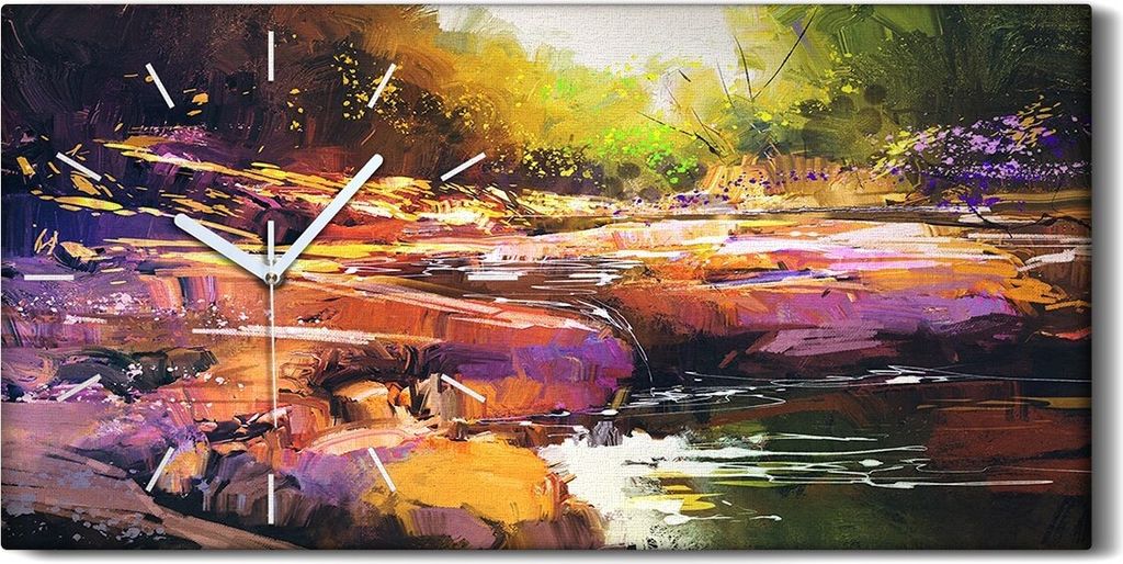 Wanduhr Bürouhr Leinwand Bild 60x30 Malerei Abstrakter Fluss Wald Bäume Natur - weiße Hände