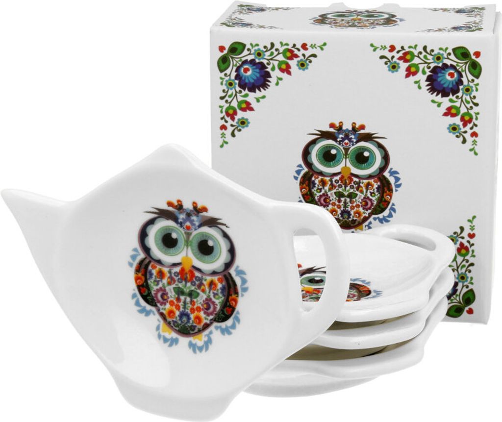 DUO ETNO 4er-Set Teebeutelhalter OWL New Bone China Porzellan