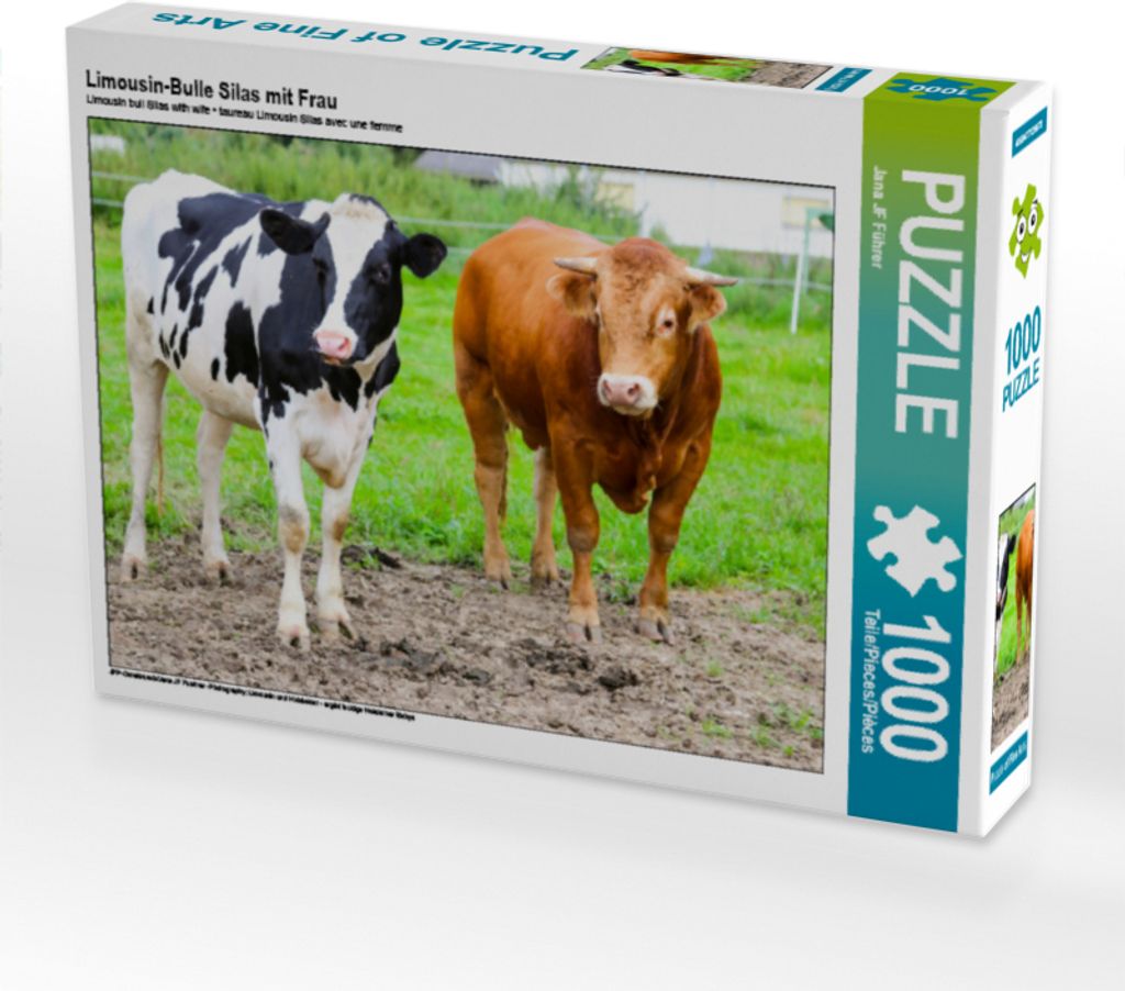 CALVENDO Puzzle Limousin-Bulle Silas mit Frau | 1000 Teile Lege-Größe 64x48cm Foto-Puzzle für glückliche Stunden