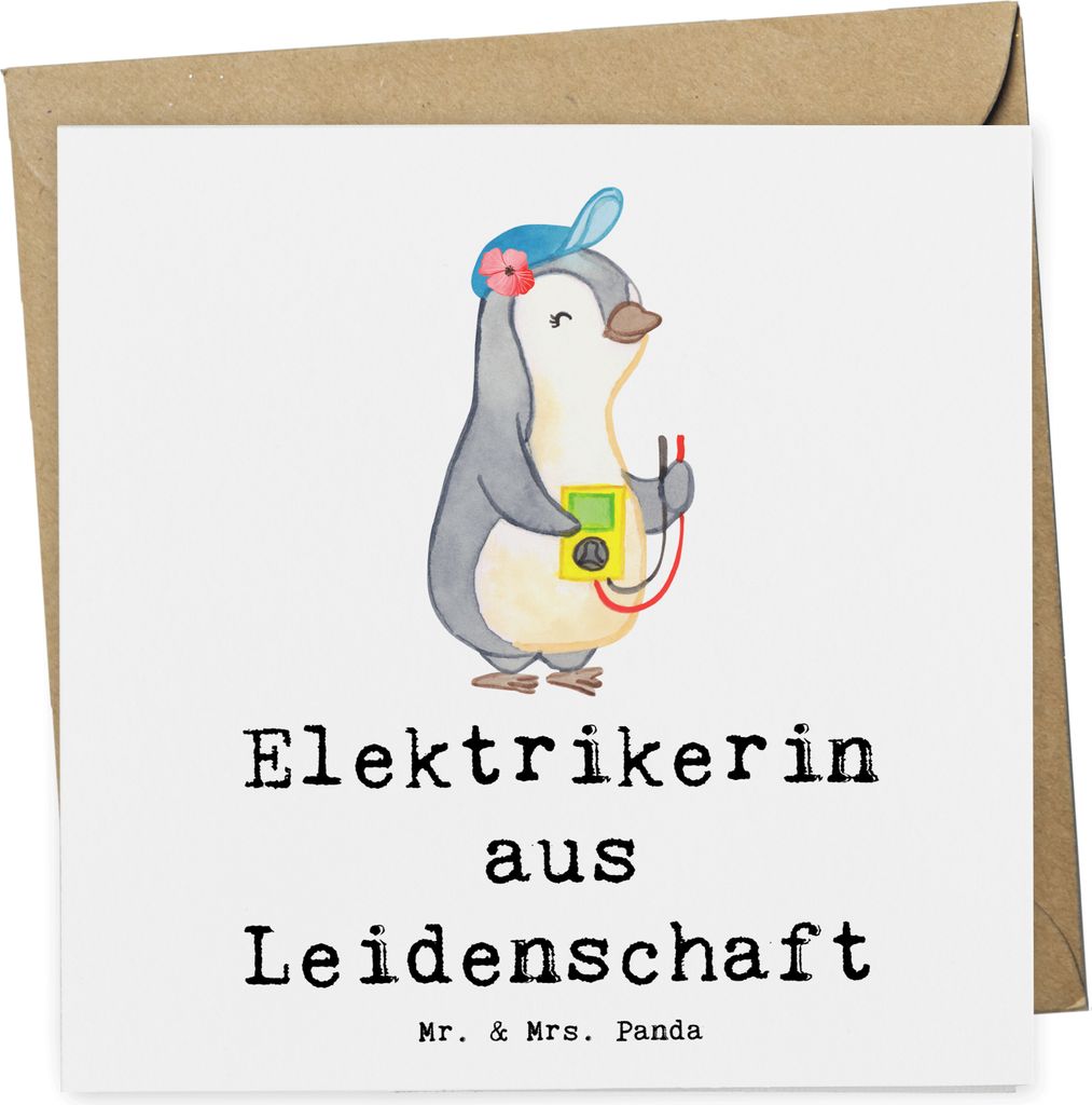 Mr. & Mrs. Panda Klappkarte Elektrikerin Leidenschaft - Weiß - Geschenk, Grußkarte, Beruf, faltkarte, Glückwunschkarte, Ausbildung, Spruch, anla...