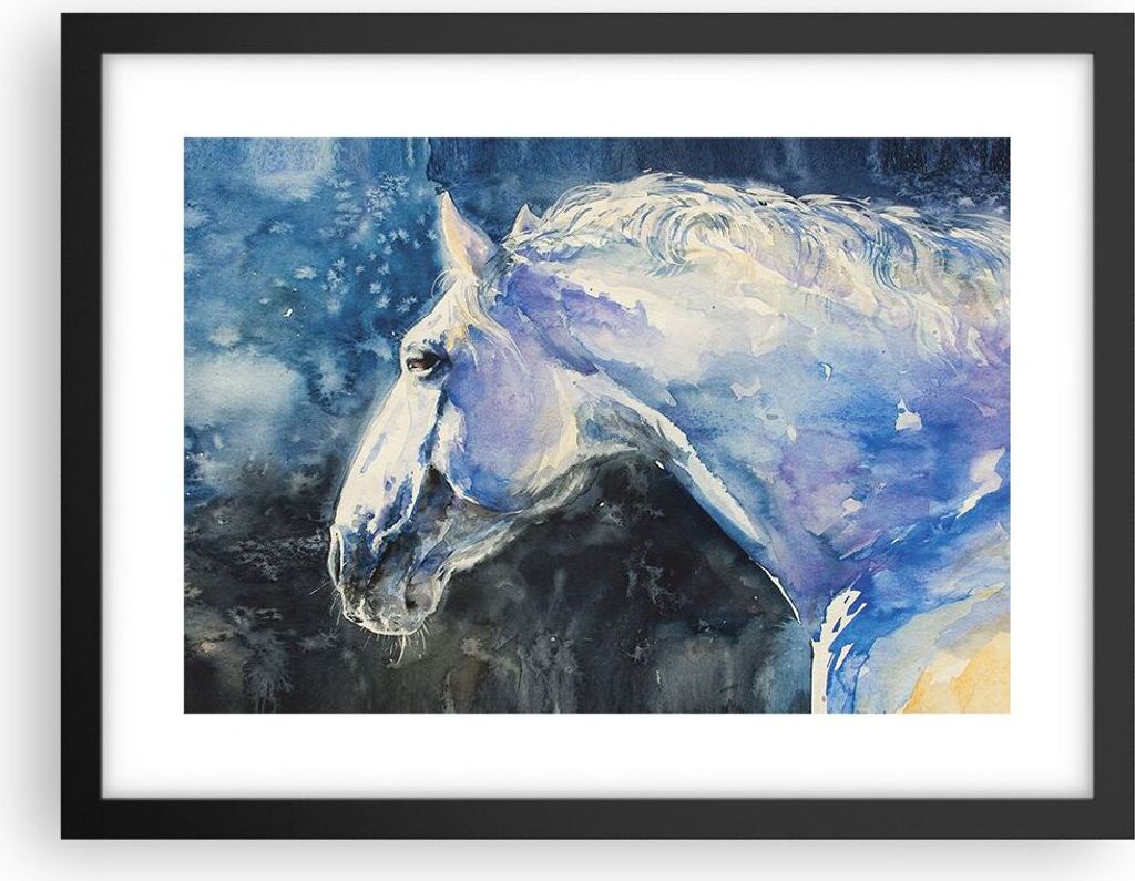 Gerahmtes Poster - Schwarzer Rahmen - Pferd Aquarell Porträt - 40x30 cm - Wand Bild - Wanddeko - Wandbilder - Kunstposter - Wandposter - Bilderrah...