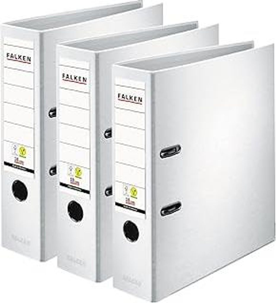 Original Falken 3er Pack PP-Color Ordner. Germany. 8 cm breit DIN A4 weiß Vegan Kunststoff-Ordner Ringordner Aktenordner Briefordner Büroordner ...