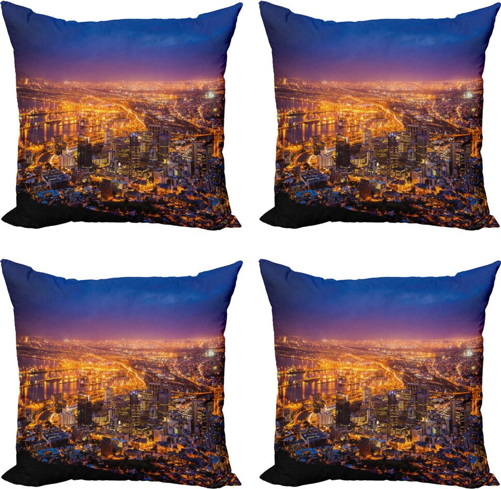ABAKUHAUS Stadt Kissenbezug Set (4 Stück), Cape Town Panorama Afrika, Moderner Doppelseitiger Digitaldruck, 60 cm x 60 cm, Marigold Blau Rosa