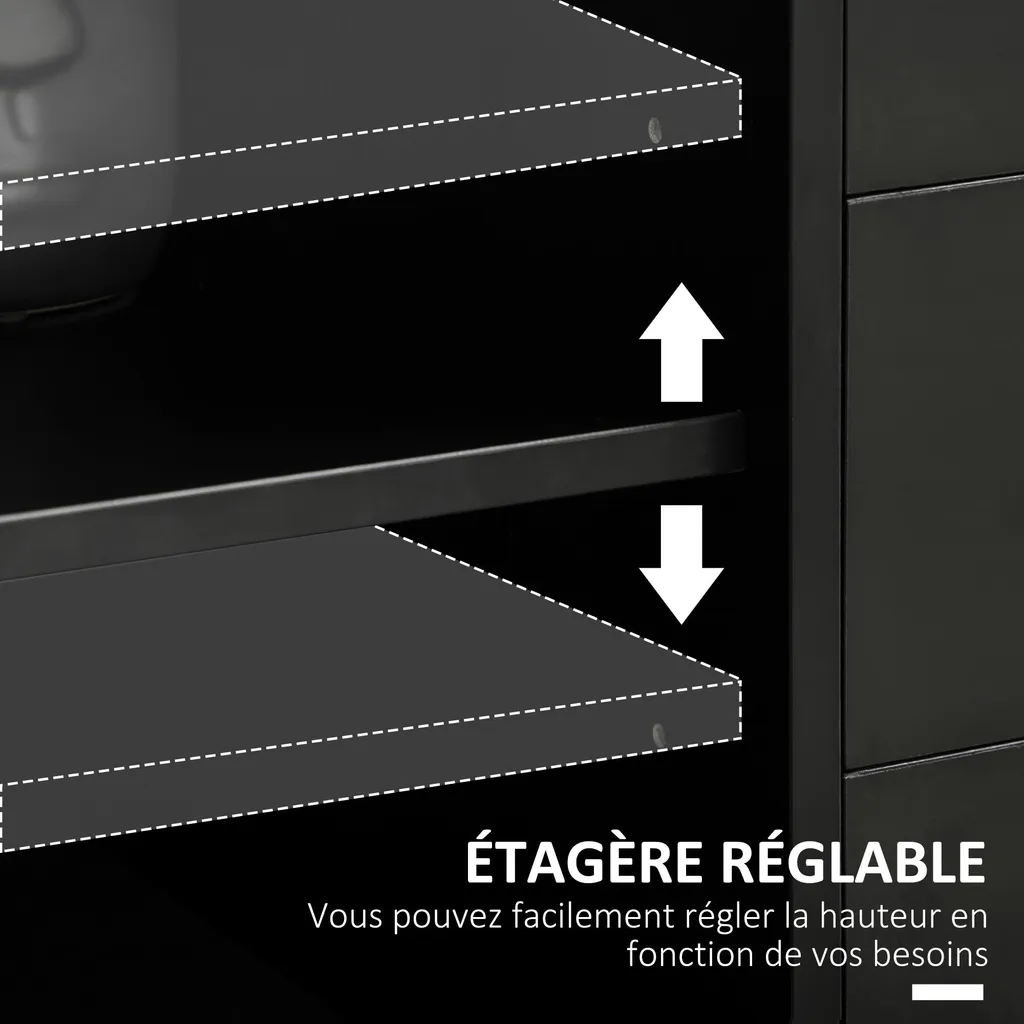 Caisson de bureau noir 5 tiroirs et support imprimante 78x40 cm