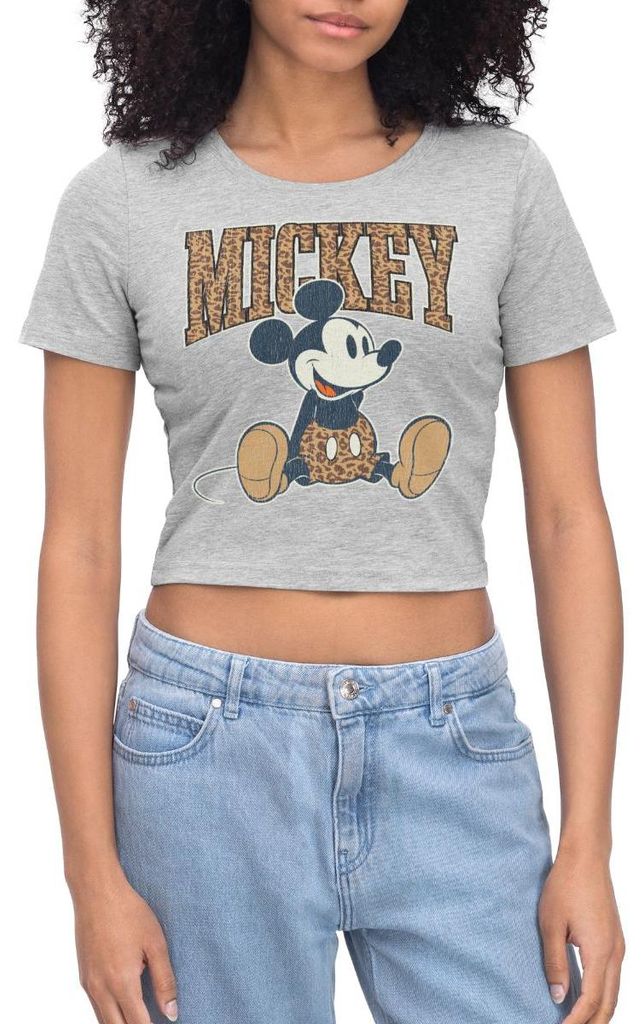 Mickey & Minnie Mickey Mouse Im Leo Look Crop Top, M, Grau meliert