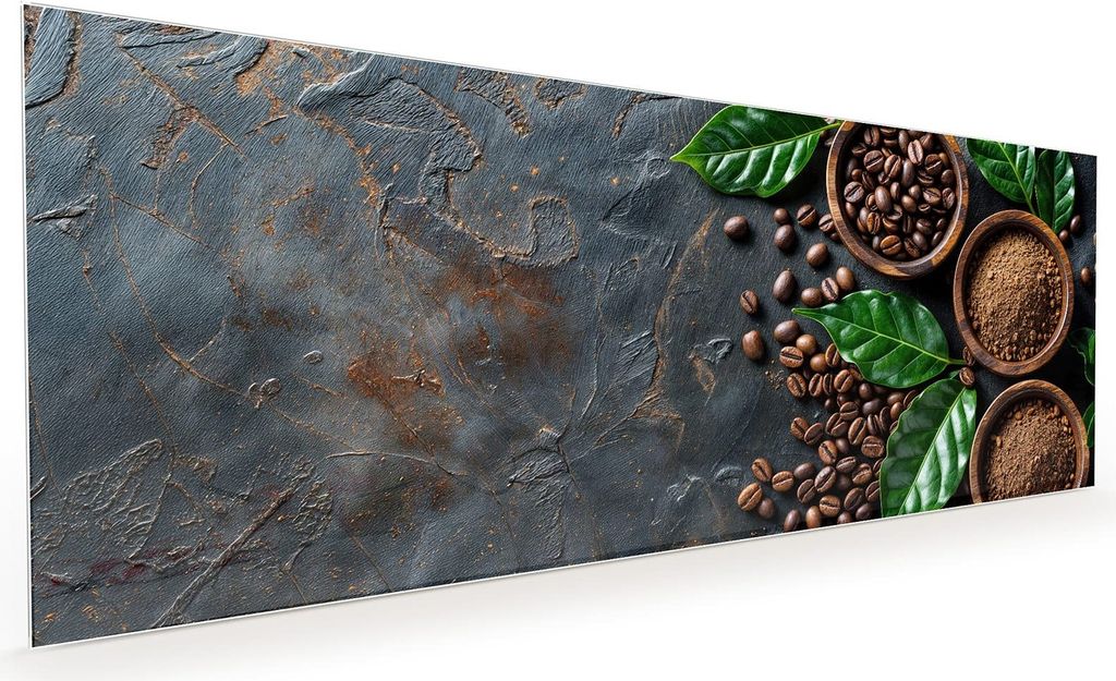 Küchenrückwand Spritzschutz Glas mit Motiv Kaffeebohnen Und Blaetter 40 x 40 cm