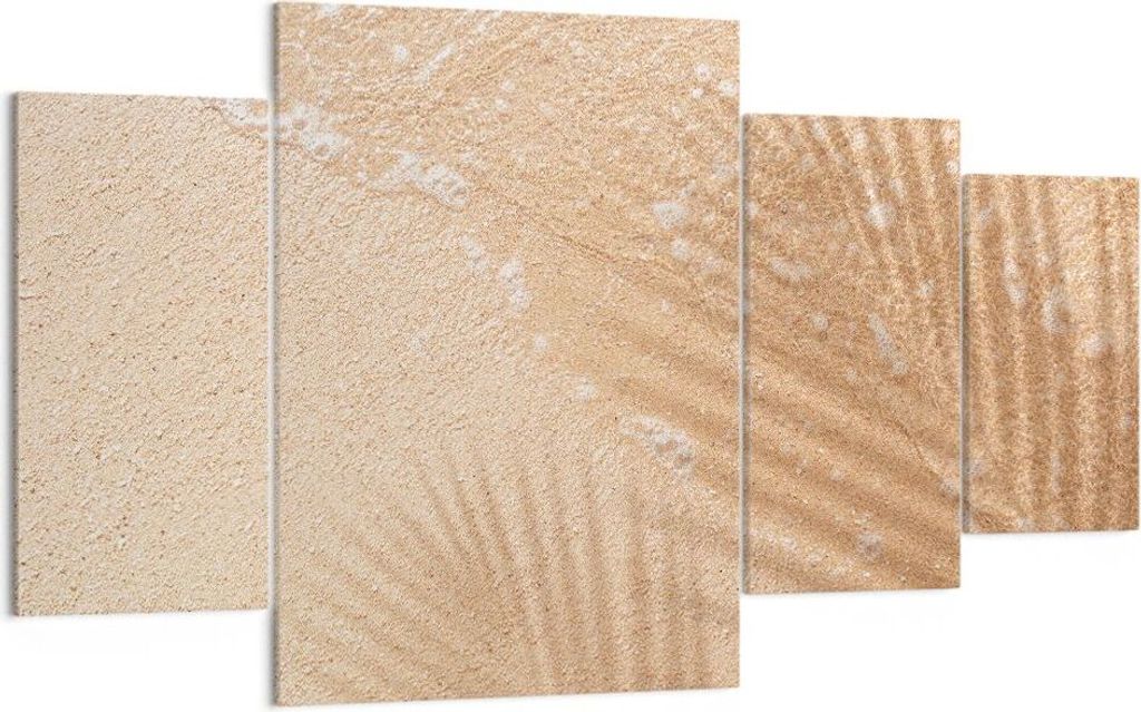 Bild auf Leinwand - Leinwandbild - 4 Teile - Sand Schatten Blätter - 160x90cm - Wand Bild - Wanddeko - Wandbilder - Leinwanddruck - Bilder - Wandd...