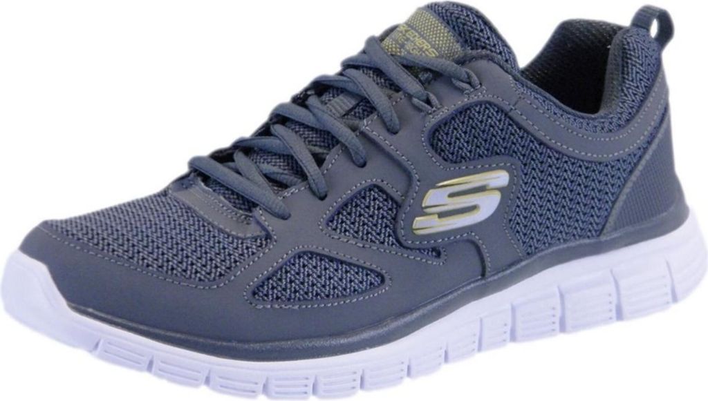 A single gray Skechers athletic shoe is shown against a white background.