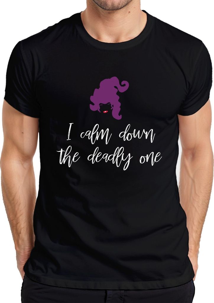 I calm down the deadly one Hexe Halloween Geschenk Spruch Retro Herren T-Shirt, Schwarz, XXL