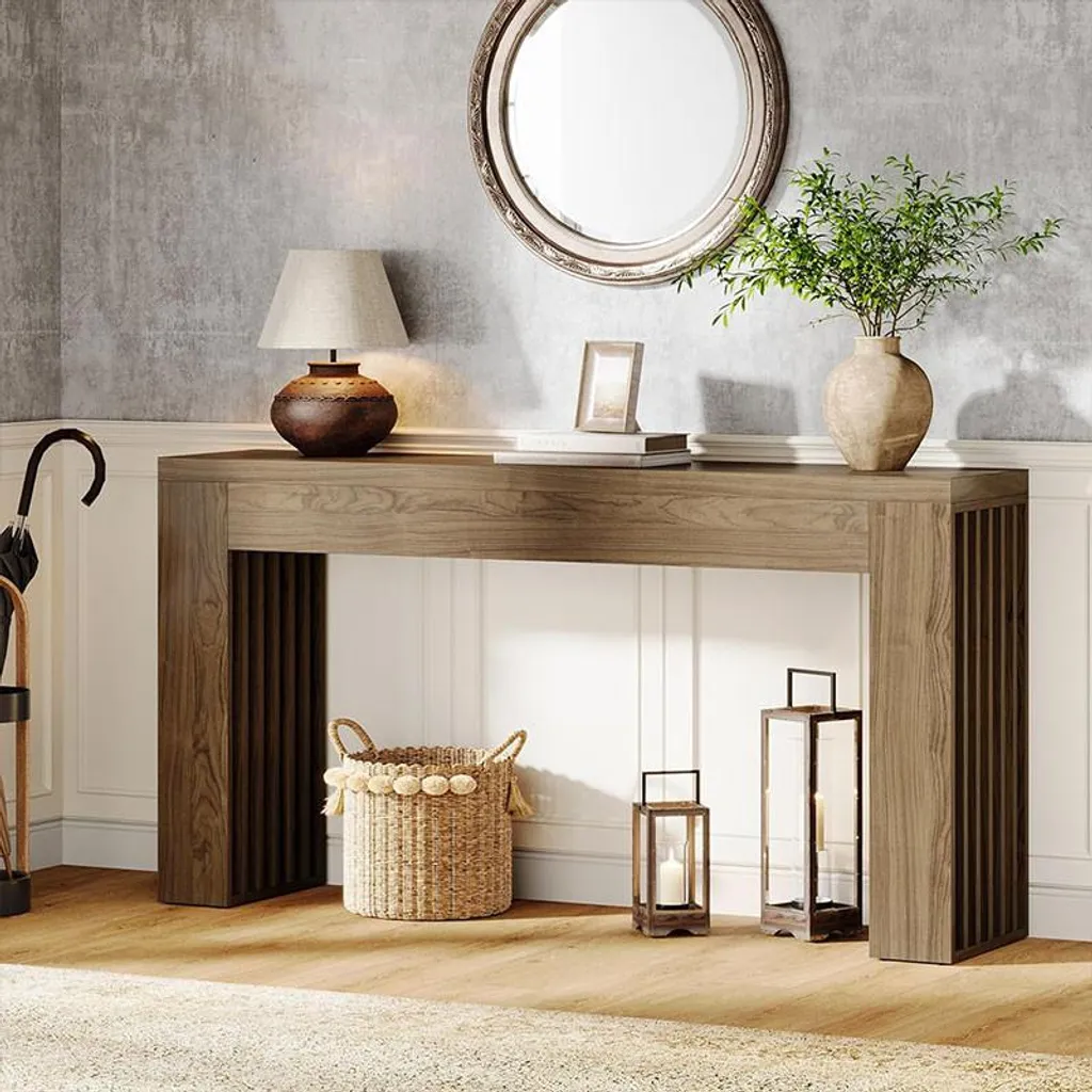 Console bois étroite pour petit espace, table d'appoint 147cm marron - 3