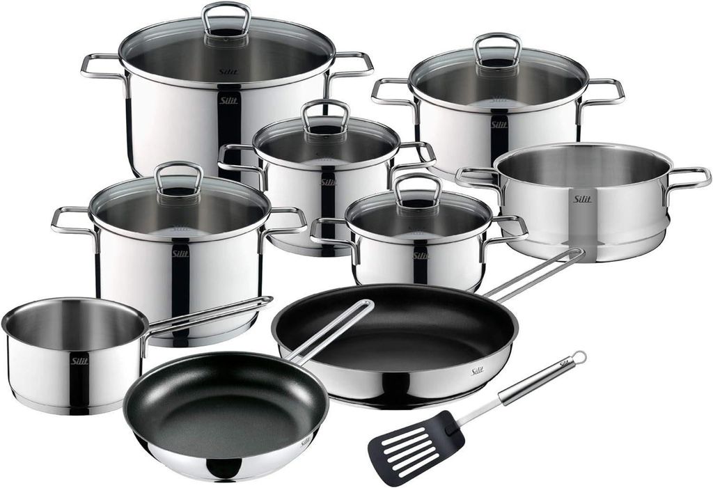 Silit Topf-Set Alicante Topfset Induktion 10-teilig, Kochtopfset Induktion+Glasdeckel, Edelstahl 18/0 (Töpfeset, Induktionstöpfe, Töpfe, Topf Set)