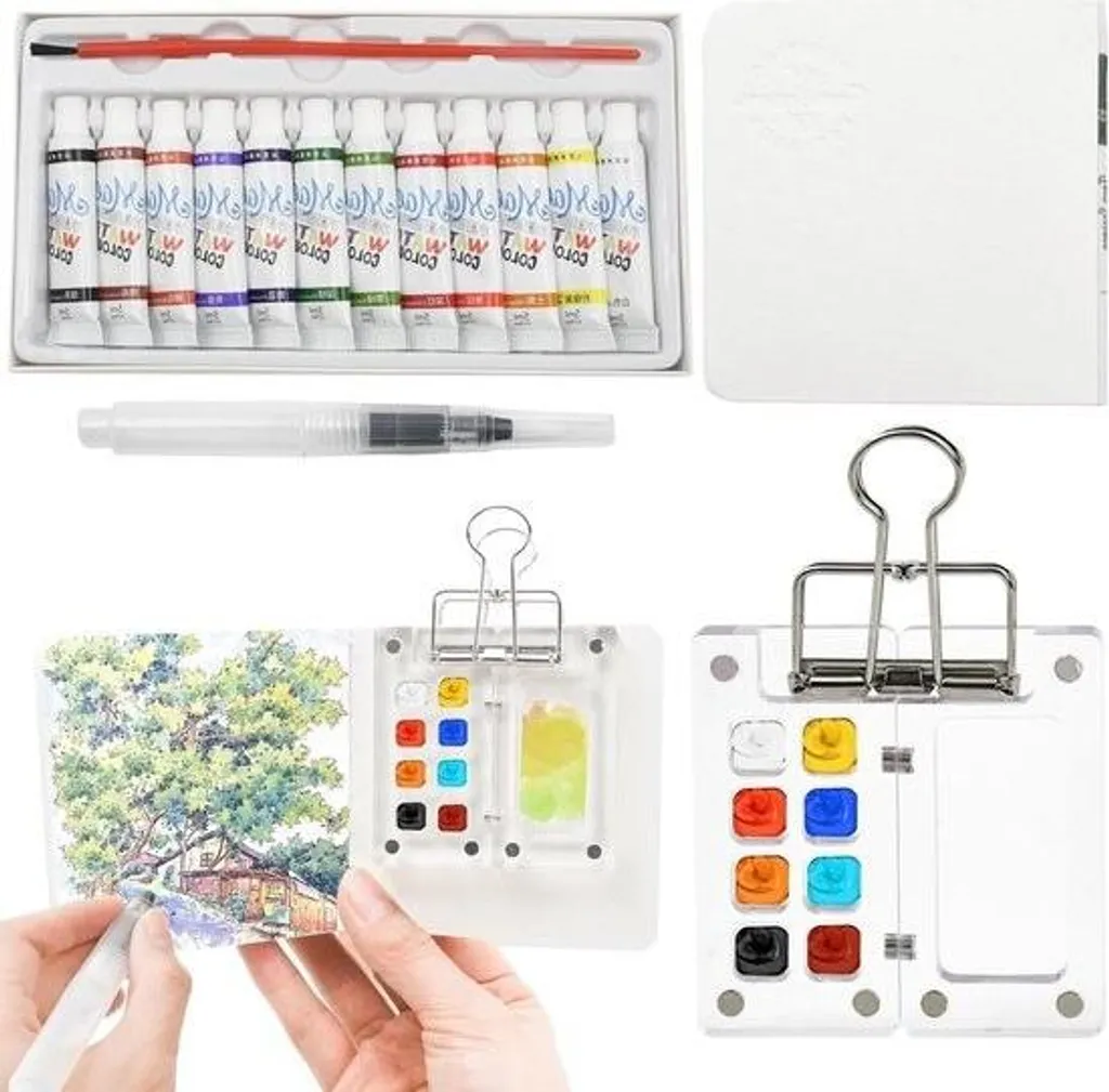 Kit Peinture Aquarelle 12 Couleurs et Palette Compacte pour Artiste