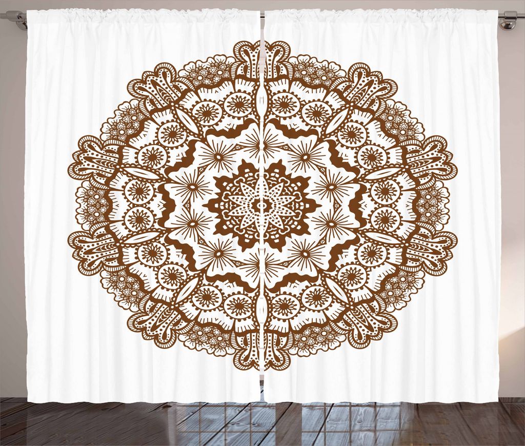 ABAKUHAUS Mandala Rustikaler Vorhang, Monochrome Kreise Verziert, Wohnzimmer Universalband Gardinen mit Schlaufen und Haken, 280 x 245 cm, Schokola...