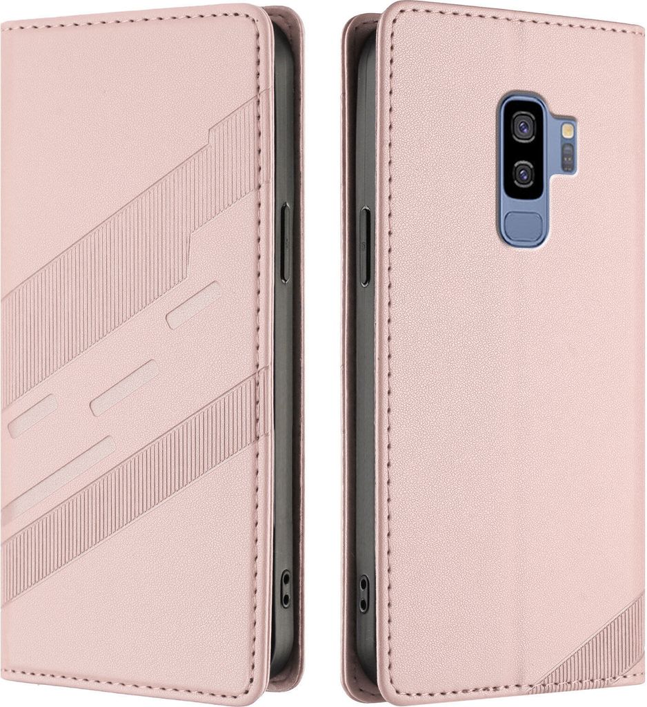 Hülle für Samsung Galaxy S9+, Kunstleder Brieftaschen Handyhülle mit Kartenfach und Standfunktion Pink