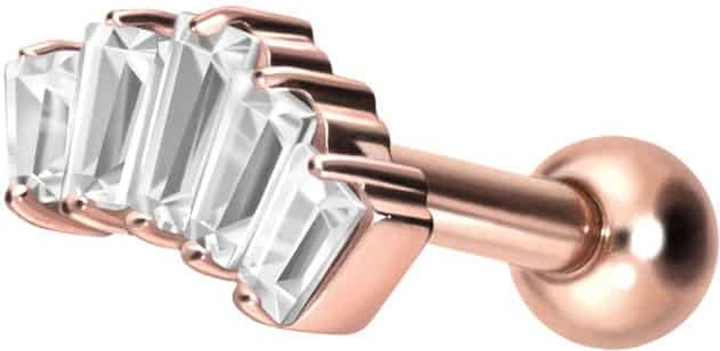 Ohrpiercing Titan Ohrpiercing mit Innengewinde 5 EINGEFASSTE KRISTALLRECHTECKE RoséGold Stablänge: 8mm
