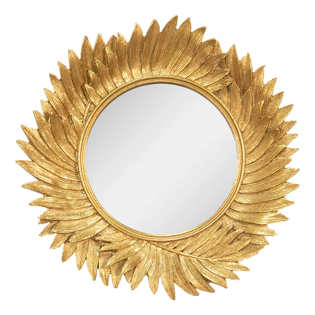 Miroir Rond Doré 25 cm Clayre & Eef - Cadre Polyrésine Sculpté Déco