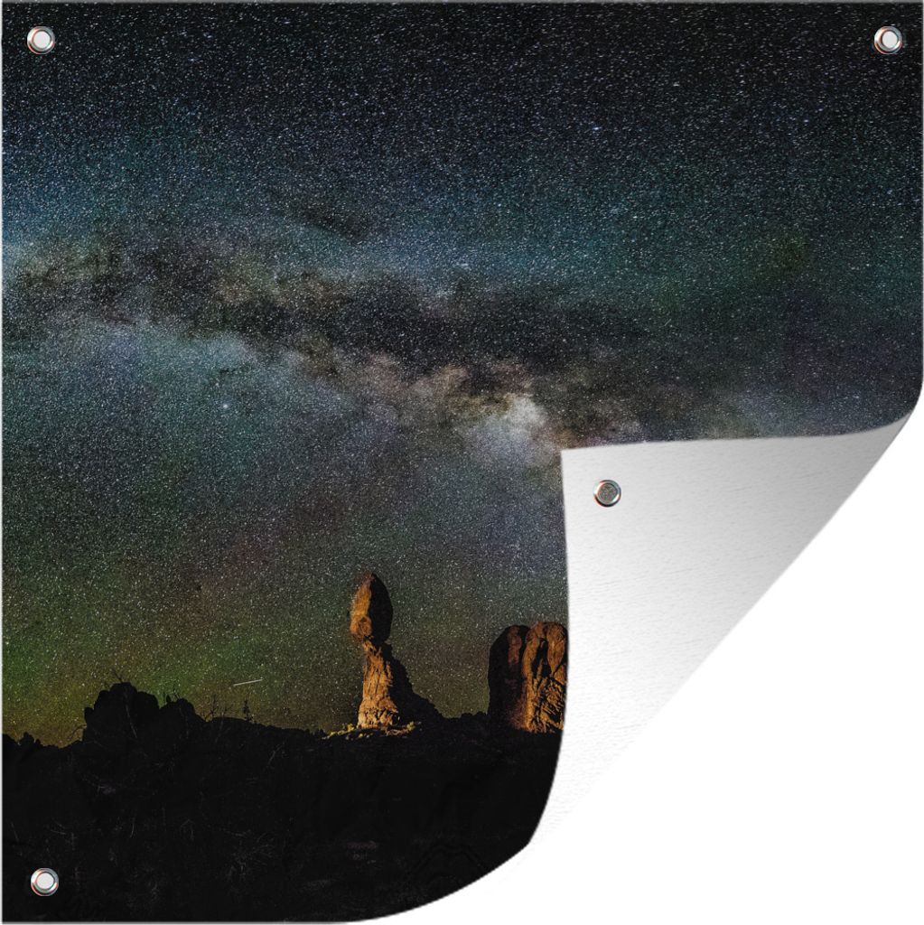 MuchoWow 100x100 cm Outdoor-Poster Gartendeko Sichtschutz Garten Poster für den Garten Balanced Rock bei Nacht