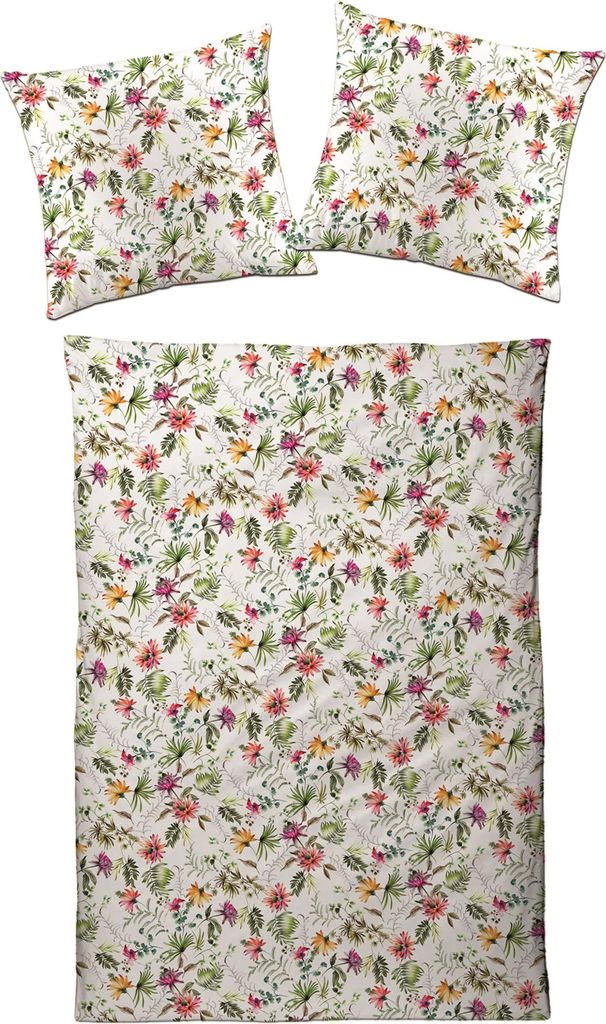 Traumschloss Satin Bettwäsche Garnitur - bunte Blumen und Blätter 155 x 220 cm bunte Blumen und Blätter