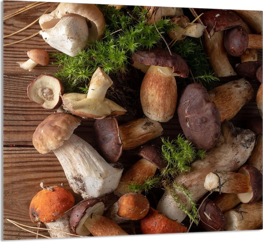 Tagliere Gigante in Vetro 65x60 cm Funghi | Protezione Piano Cottura