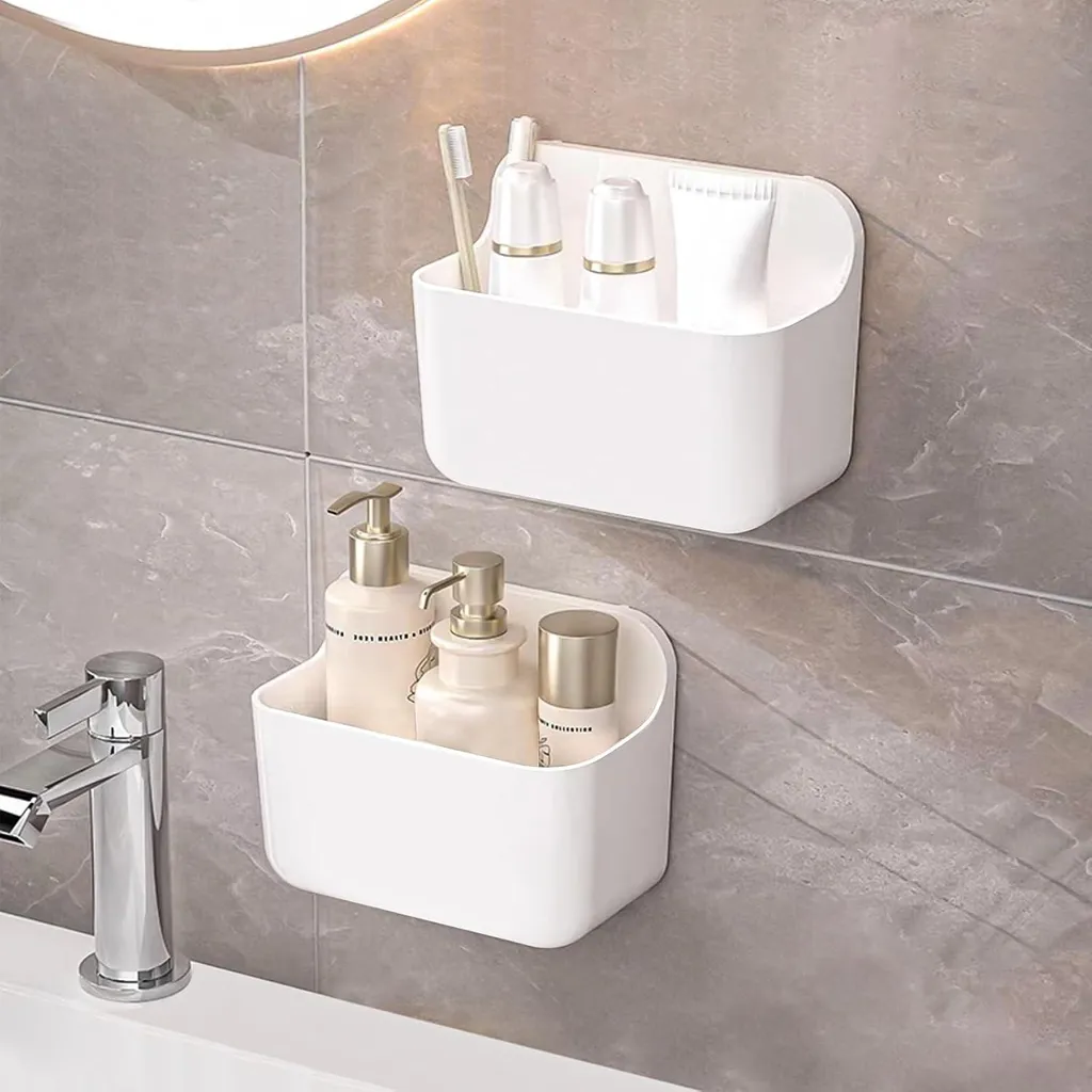 Rangement douche blanc lot de 2 paniers muraux pour gel et shampoing