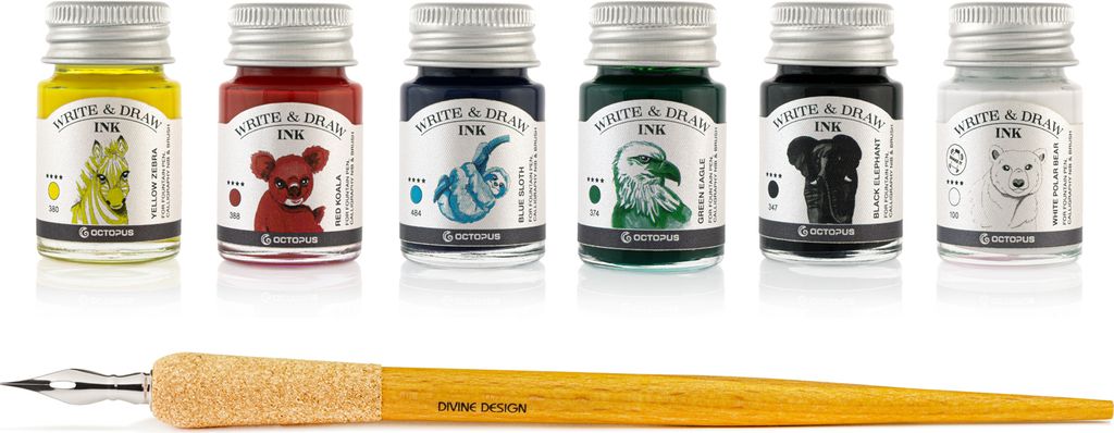Write and Draw Ink Set BASIC BRIGHT, Zeichentusche, 6 x 10 ml mit Schreibfeder