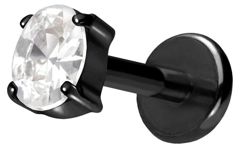 Ohrpiercing, Nasenpiercing Titan Labret mit Push Fit EINGEFASSTES KRISTALLOVAL Schwarz Stablänge: 9mm | Stabstärke: 1mm