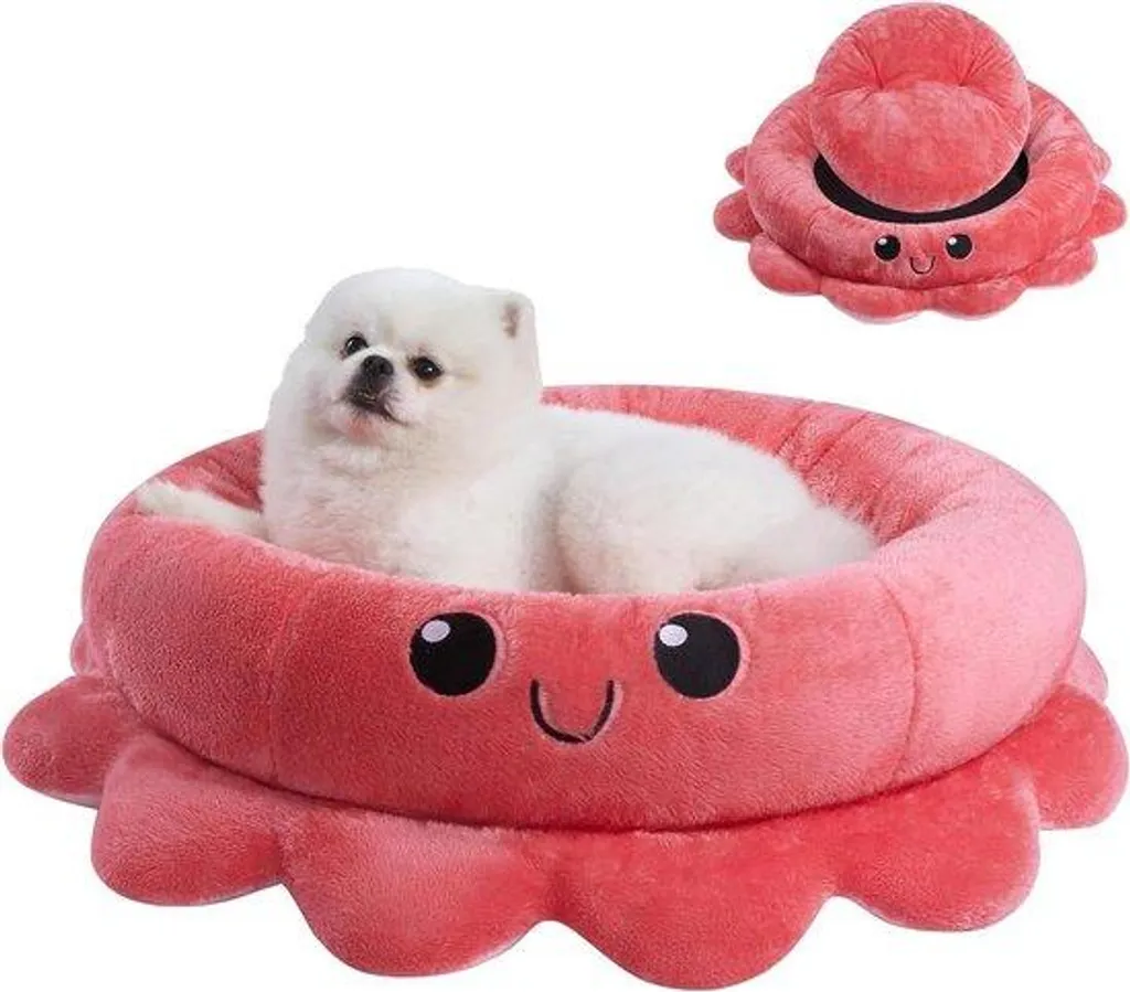 Lit pour chien Octopus rose et rouge taille M - Panier design pieuvre
