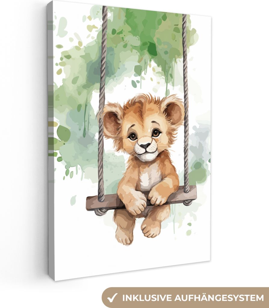 MuchoWow - Leinwandbilder - Löwe - Tier - Kinder - Dschungel, Wandbild, Wanddeko Bilder Wohnzimmer, 60x90 cm