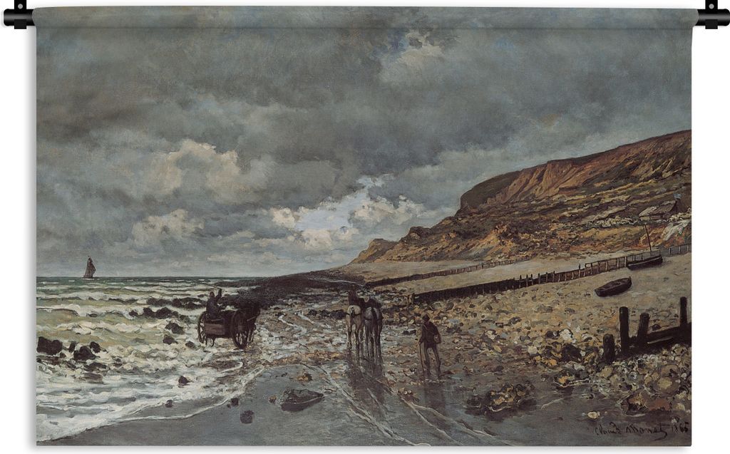 MuchoWow Wandteppich Wandbehang Kap der Hève bei Ebbe - Gemälde von Claude Monet 90x60 cm Tapisserie Dekoration Wandtuch - Wandskulpturen - Bil...