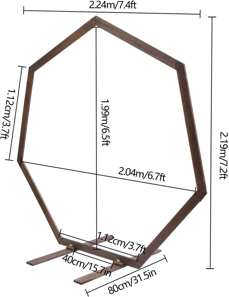 Arche heptagonale 2,24m bois brun robuste pour décorations ballons - 2