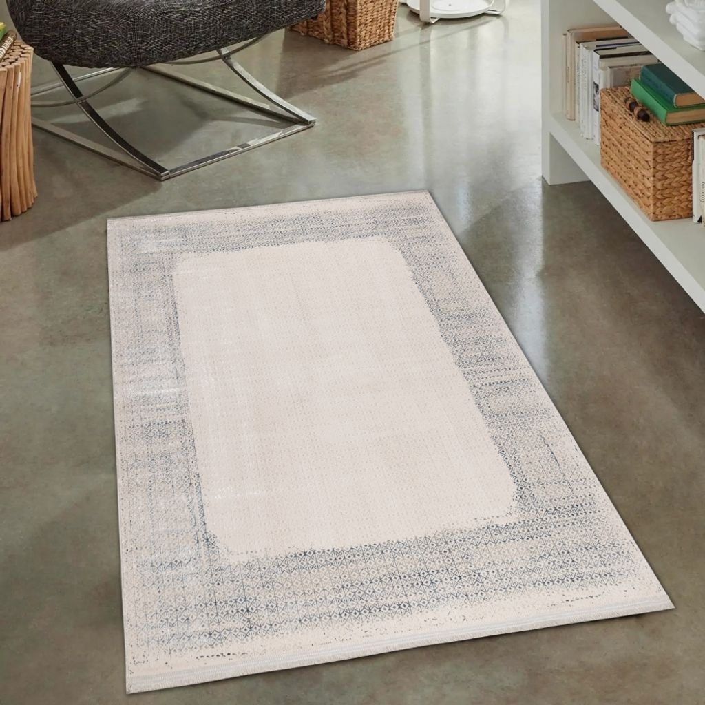 Moderner Designer Teppich | glänzend | in blau-weiß Größe - Produktbild 