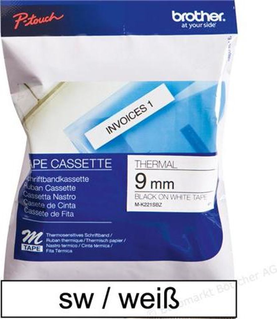 brother M Tape M K221S Schriftbandkassette Bandbreite: 9 mm Produktbild 