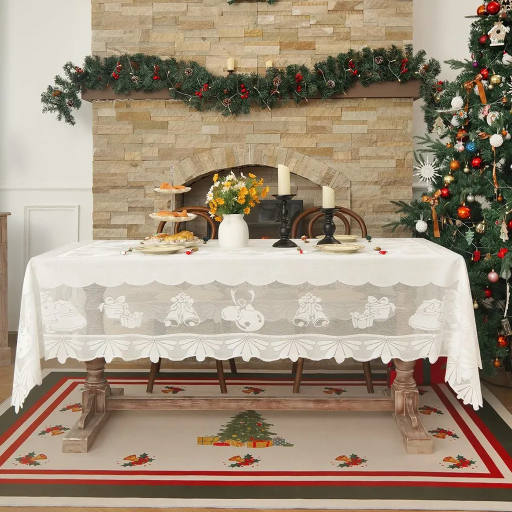 Tovaglia Natalizia Professionale INF XL Pizzo Bianco Ricamato