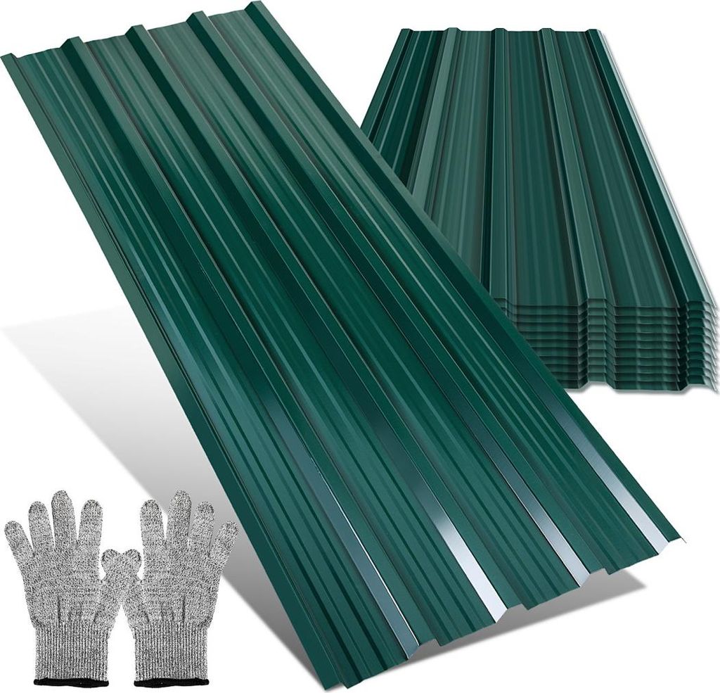 Faziango 12x Profilblech Trapezblech Dachblech, Verzinktes Stahlblech - Wellenprofil in Grün, Stahl Außenbereich Dachplatten, für Dächer, Carports