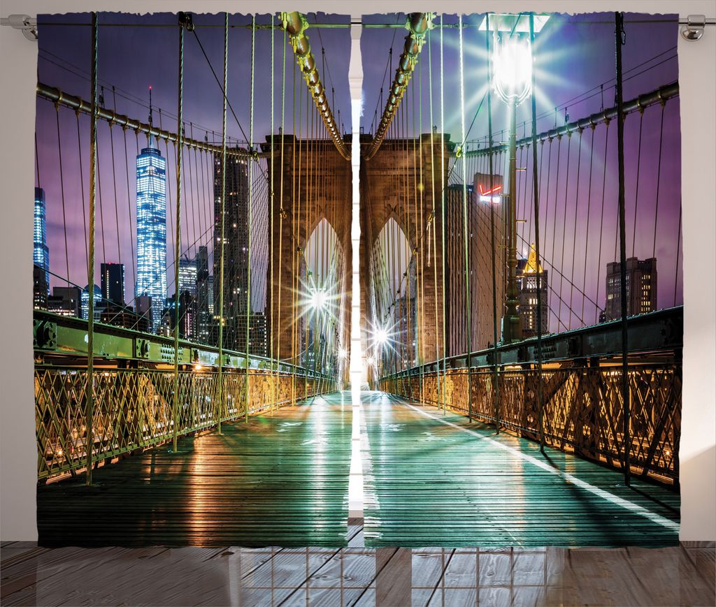 ABAKUHAUS New York Rustikaler Vorhang, Brücke amerikanische Ikone, Wohnzimmer Universalband Gardinen mit Schlaufen und Haken, 280 x 225 cm, Lila B...
