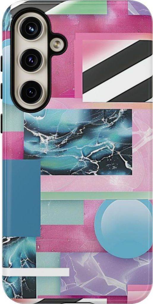 Abstraktes geometrisches Muster in Pink und Blau – Hülle Kompatibel mit Samsung Galaxy S24 Plus