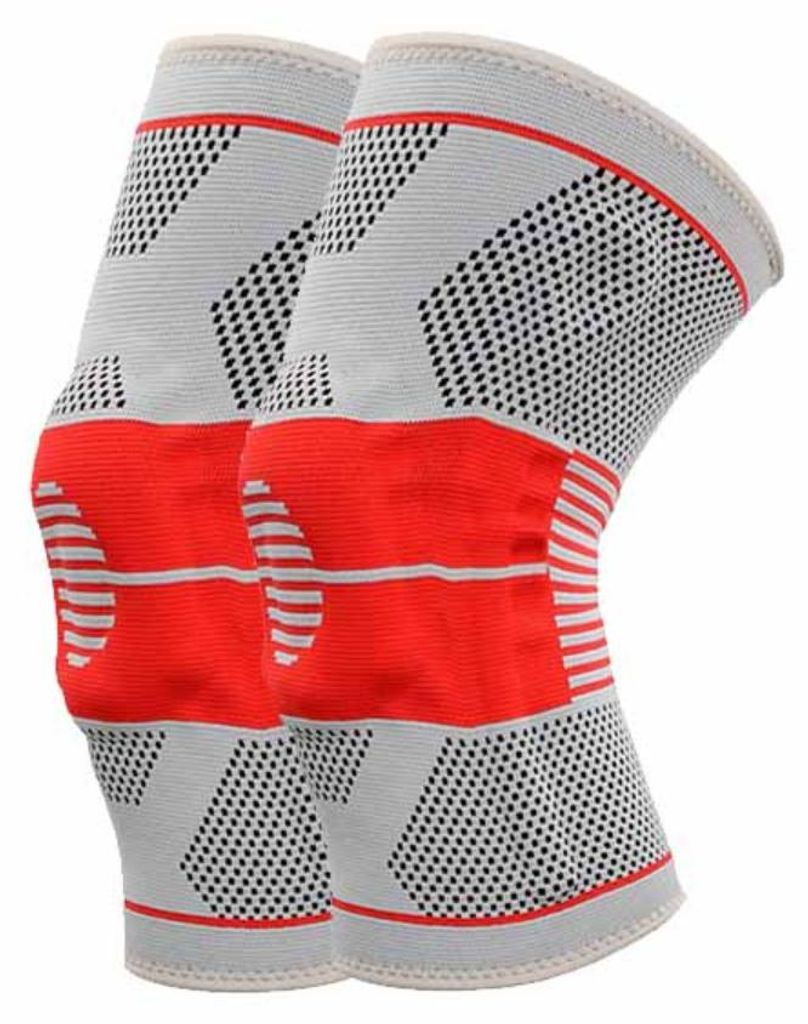 INF Rotes und graues Sport-Kniebandage Paar - Einheitsgröße - Silikongepolstert