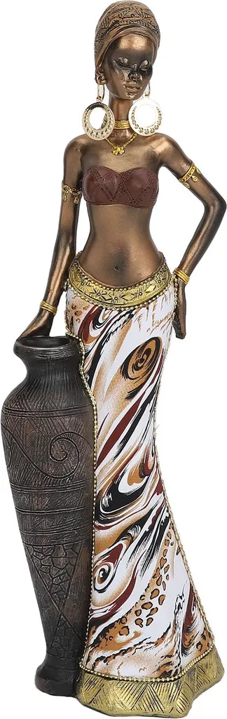Statua Africana In Resina – Figura Femminile In Bianco, Nero O Oro | Altezza 41,5 Cm, Stile Vintage Etnico | Per Scrivanie, Librerie E Ingressi | Regalo Culturale