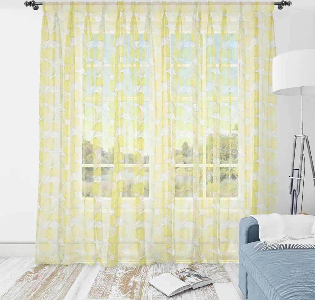ABAKUHAUS Arazzo astratto, motivo ripetitivo in tenui tonalità pastello ispirato alle foglie, tessuto in raso setoso per soggiorno e camera da letto, 160 cm x 274 cm, giallo e giallo chiaro