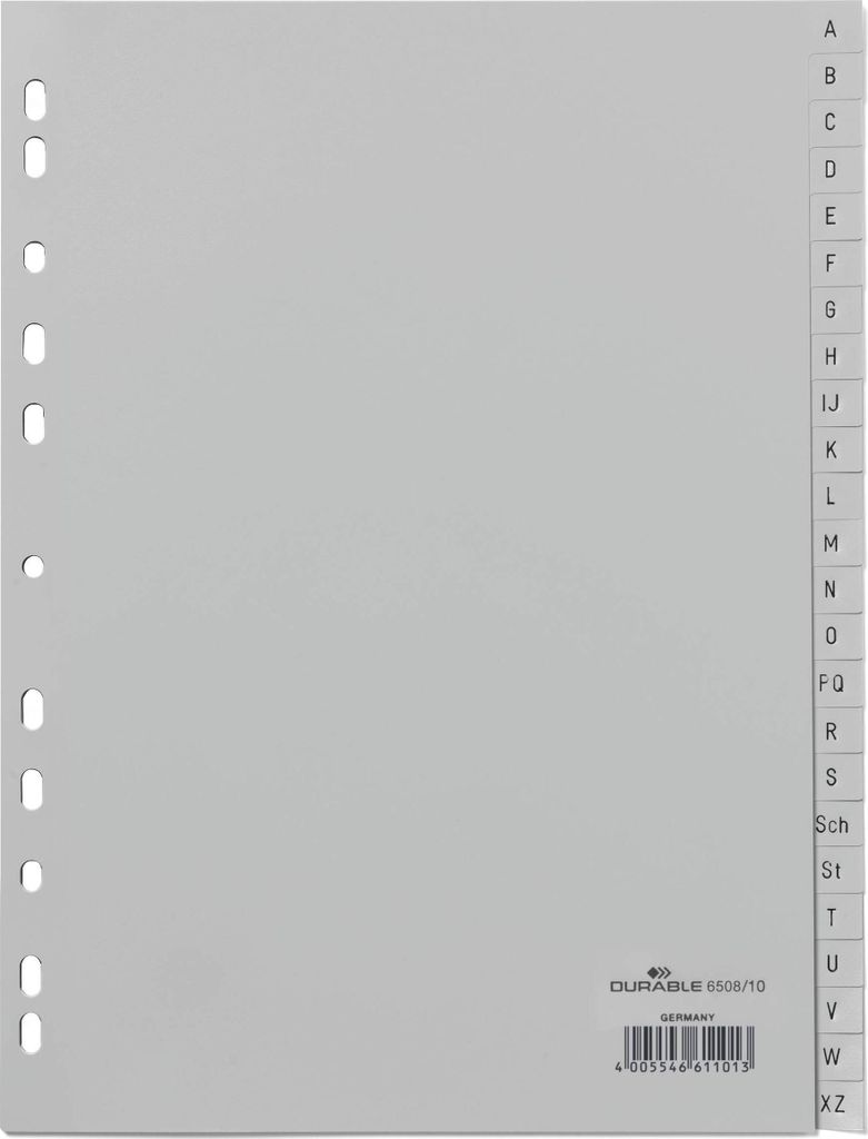 DURABLE Register A4 24-tlg. A-Z geprägt PP, 650810 grau Produktbild 