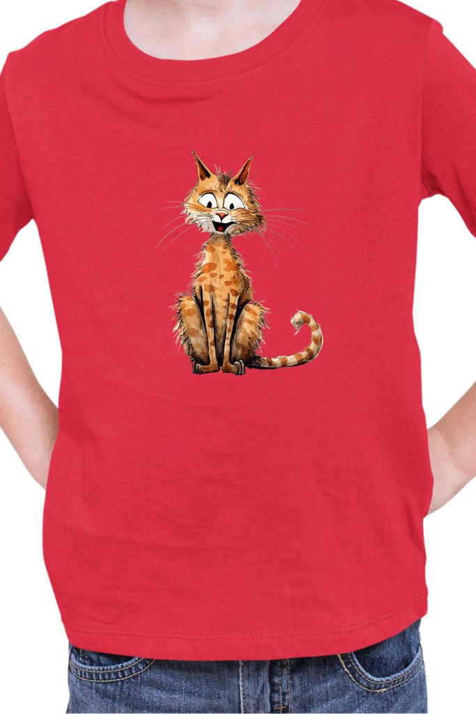 Kinder T-Shirt Funny Cats Breeds Cheetoh Cat, 5-6 Jahr - 116 / Rot