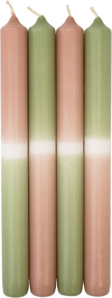 INNA-Glas Dip Dye Stabkerzen LISSITA, 4 Stück, lachs-hellgrün, 25cm, Ø2,3cm, 11h - Tafelkerze