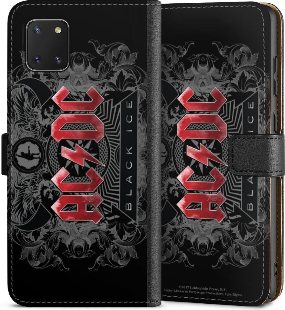 DeinDesign Klapphülle für Samsung Galaxy Note 10 lite Handytasche Lederhülle Tasche ACDC Black Ice Fanartikel