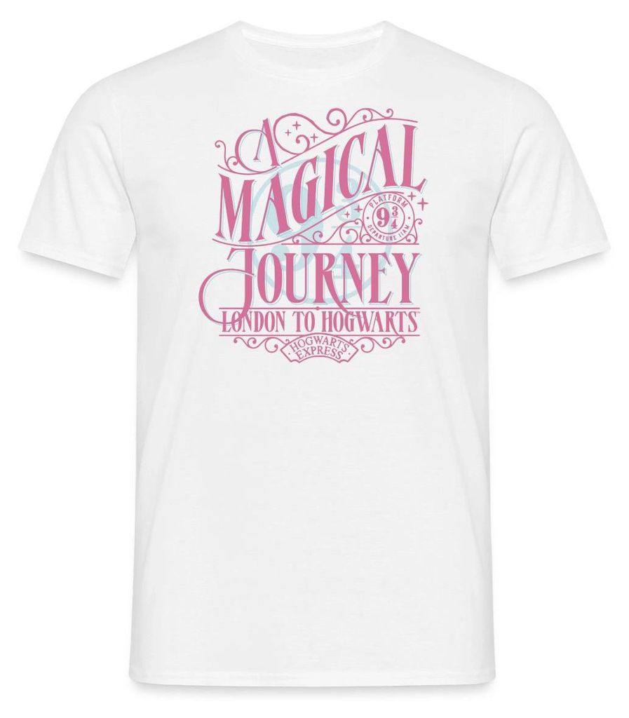 Spreadshirt Harry Potter Gleis 9¾ Design In Rosa & Blau Männer T-Shirt, M, Weiß